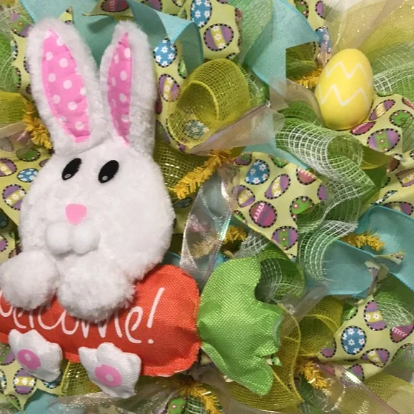 Handcrafted Easter Bunny Welcome Wreath - Picture 3 of 5